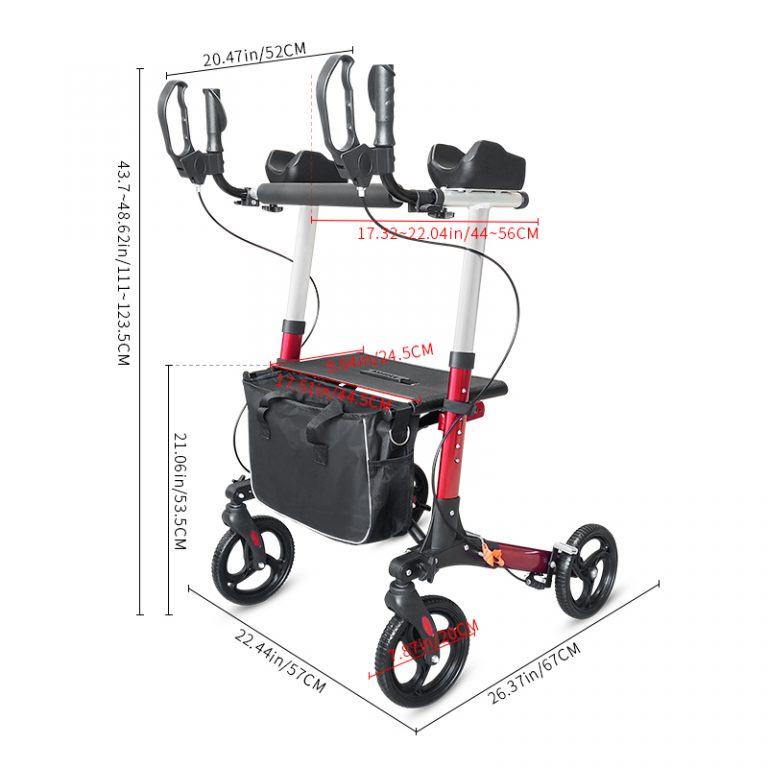 Folding Standup Rollator Walker with Seat and Armrests for Seniors04