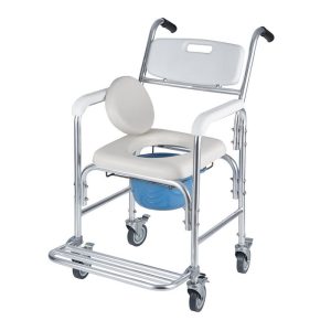 BEIQIN 4 in 1 Folding Bath Commode Chair for Handicap, Elderly & Injured, Adjustable Armrests for Easy Transfer | Waterproof & Soft | 360° Locking Wheels | 300lbs(7002B)