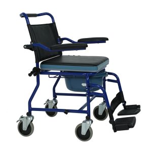 BEIQIN 4-in-1 Bedside Commode, Shower Chair with Lockable Wheels, Height Adjustable Rolling Toilet Chair with Detachable Bucket, Portable Handicap Transport Wheelchair for Adult, Disabled, Elderly(7003D)