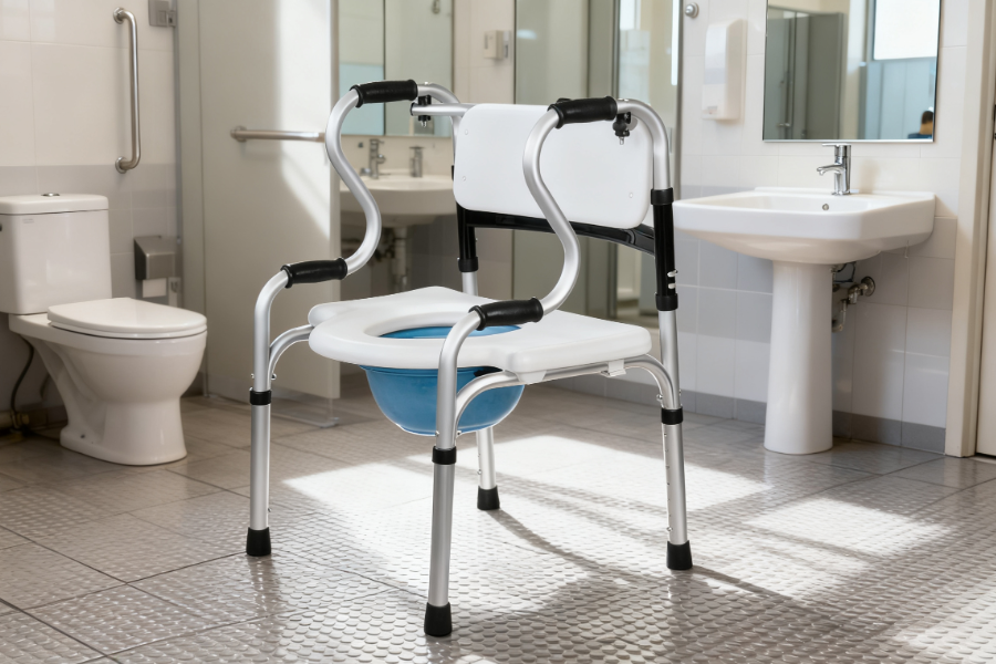 Dual Folding 5-in-1 Bathroom Mobility & Aid Commode Walker Seat