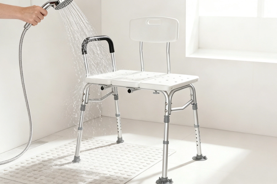 Height Adjustable Shower Bench with Backrest