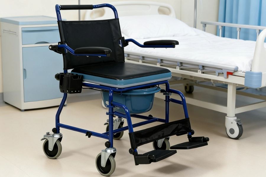 4-in-1 Bedside Commode, Shower Chair with Lockable Wheels
