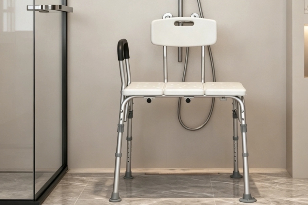 Height Adjustable Shower Bench with Backrest