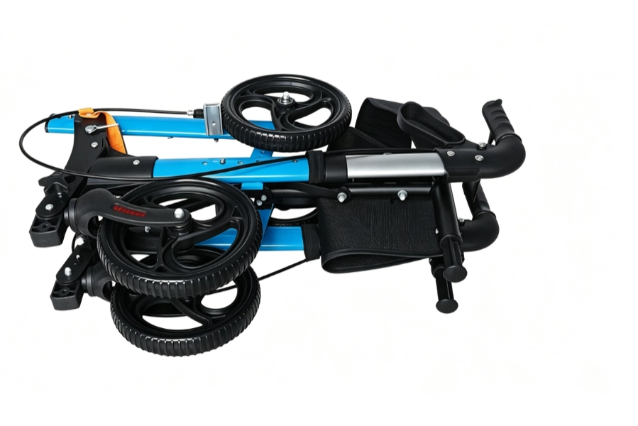 Aluminum Frame Rollator Walker with Seat 8 Wheels Easy Folding Senior Walker with Padded Backrest