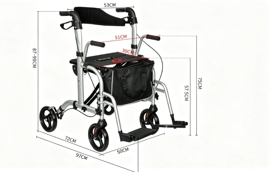 Medical Folding 2 in 1 Rollator Walker with Seat for Seniors
