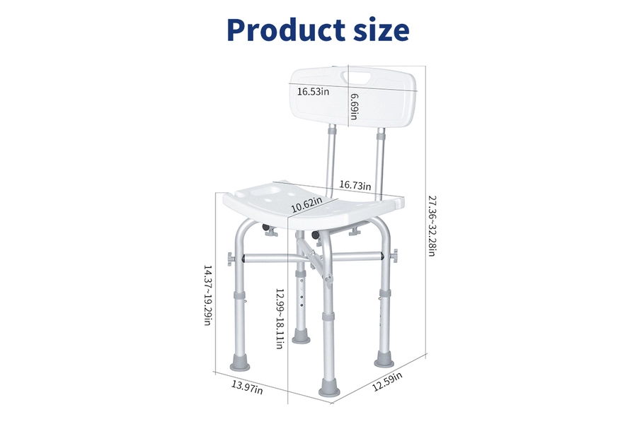 Portable Height Adjustable Tool Free Shower Chair with for Elderly and Disabled
