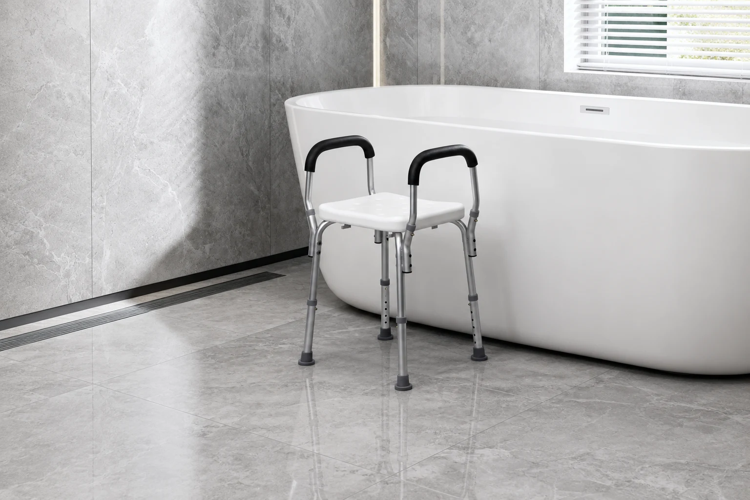 Shower Bench Adjustable Bath Seat Shower Chair with Arms Padded Handles Without Back