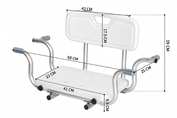 Specific dimension diagram of shower chair